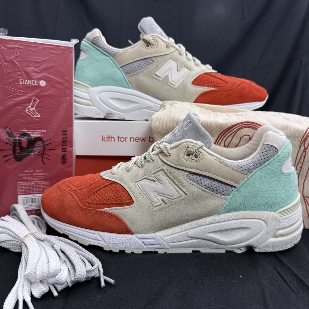 Size 12 New Balance Kith 990v2 Cyclades Sneakers Socks Dust Bag Made in USA